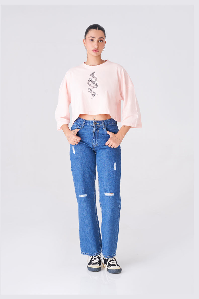 Dusty Pink Oversized T-shirt with Eye-Catching Abstract Print