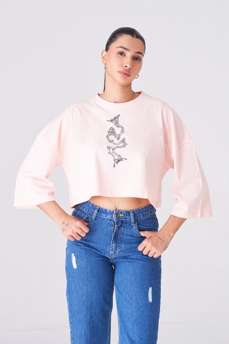 Dusty Pink Oversized T-shirt with Eye-Catching Abstract Print