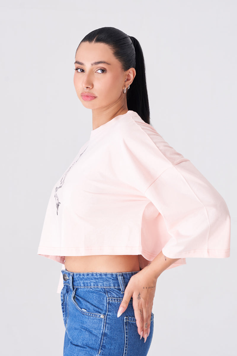 Dusty Pink Oversized T-shirt with Eye-Catching Abstract Print