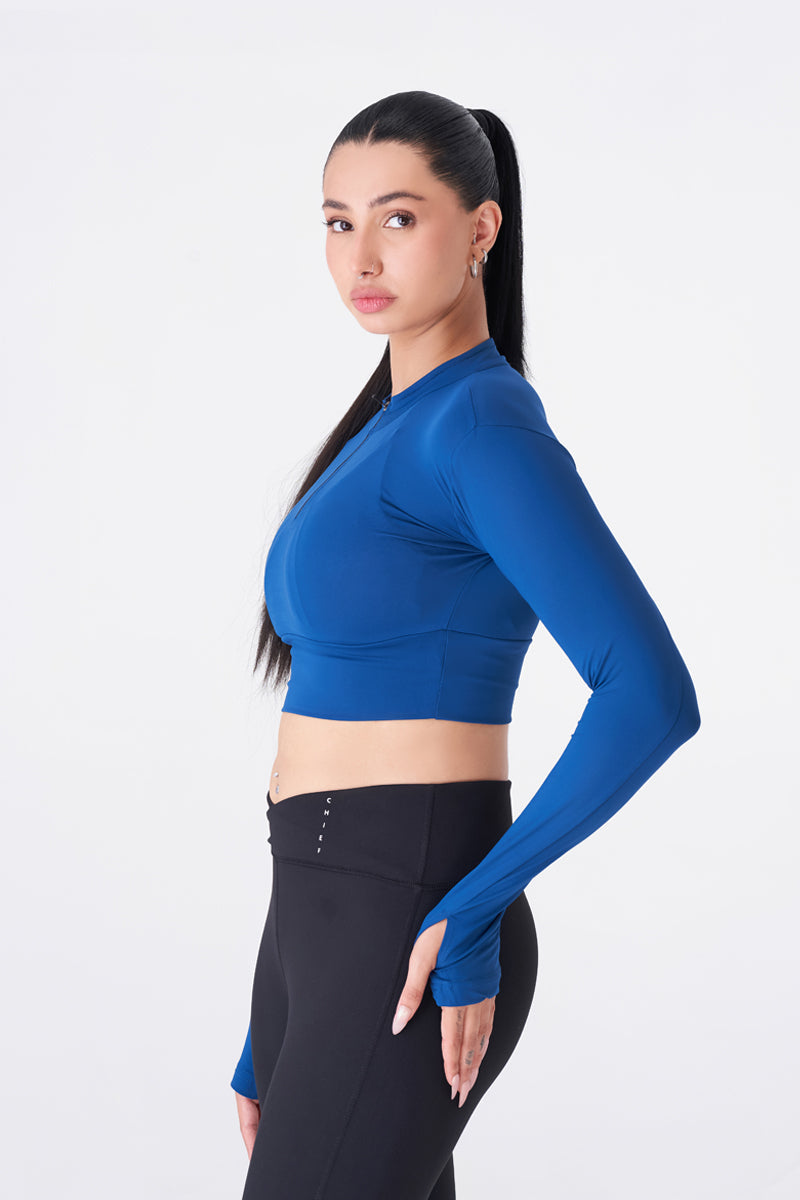 Sporty and Stylish Crayan Blue Zipper Top