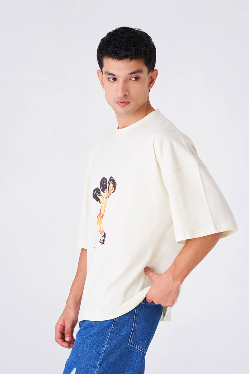 Men's Cream Oversized Tee for Everyday Fashion