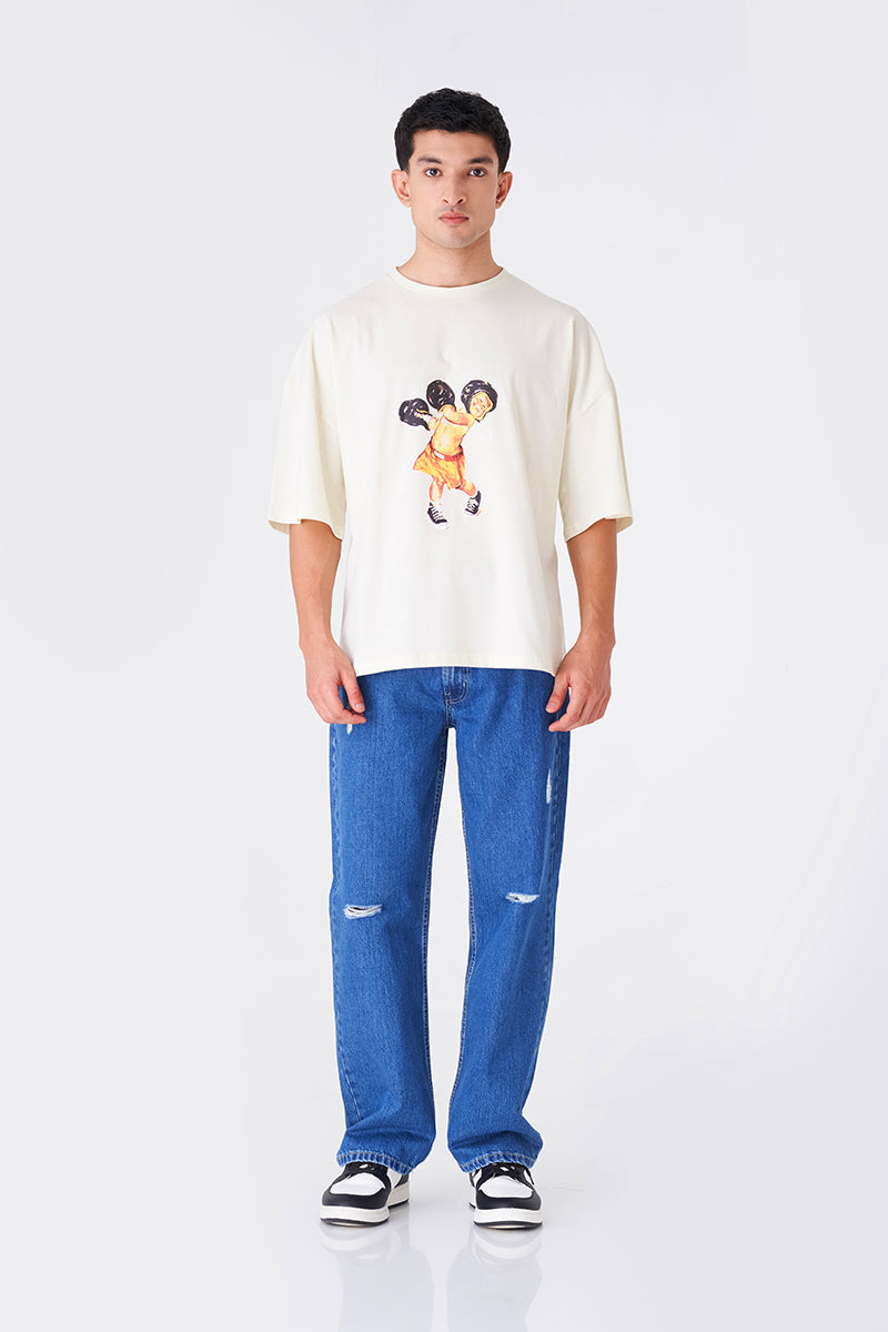 Men's Cream Oversized Tee for Everyday Fashion
