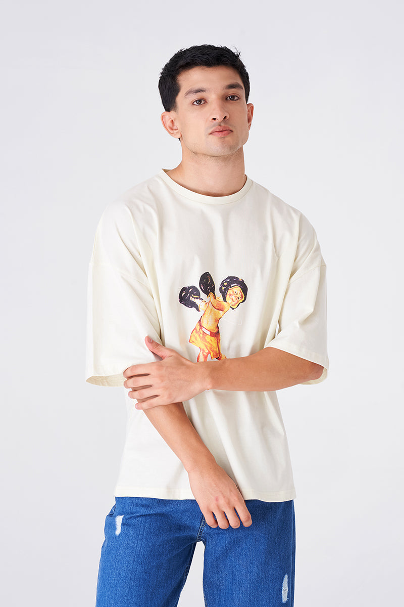 Men's Cream Oversized Tee for Everyday Fashion