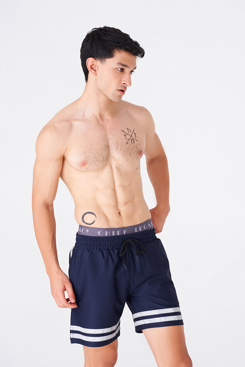 Navy Striped Athletic Shorts