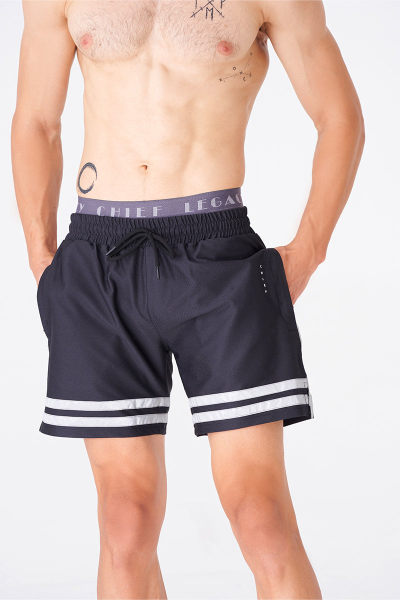 Men's Black Striped Gym Shorts