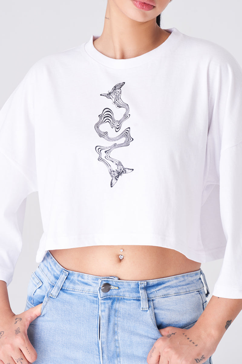 White Oversized T-shirt with Eye-Catching Abstract Print