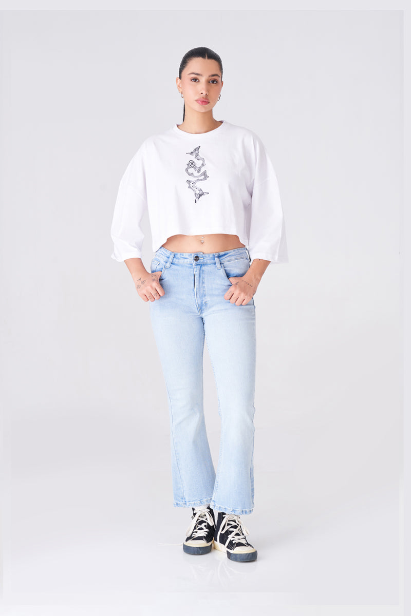 White Oversized T-shirt with Eye-Catching Abstract Print