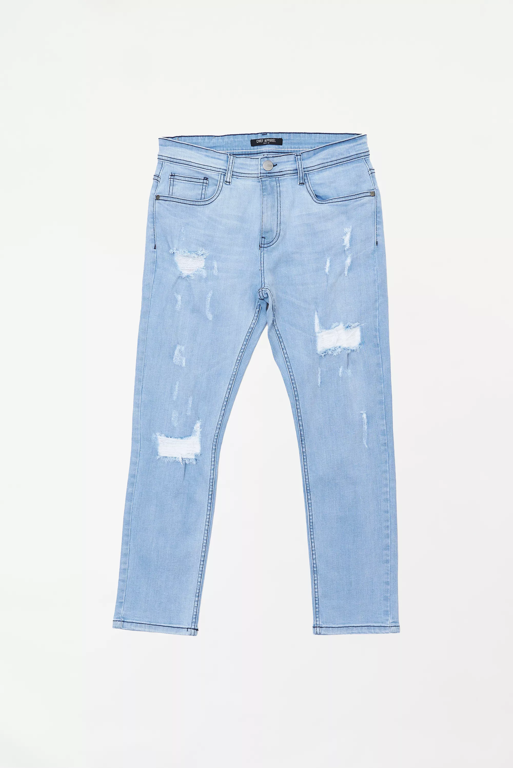 Men's Ripped Tapered Fit Sky Blue Jeans