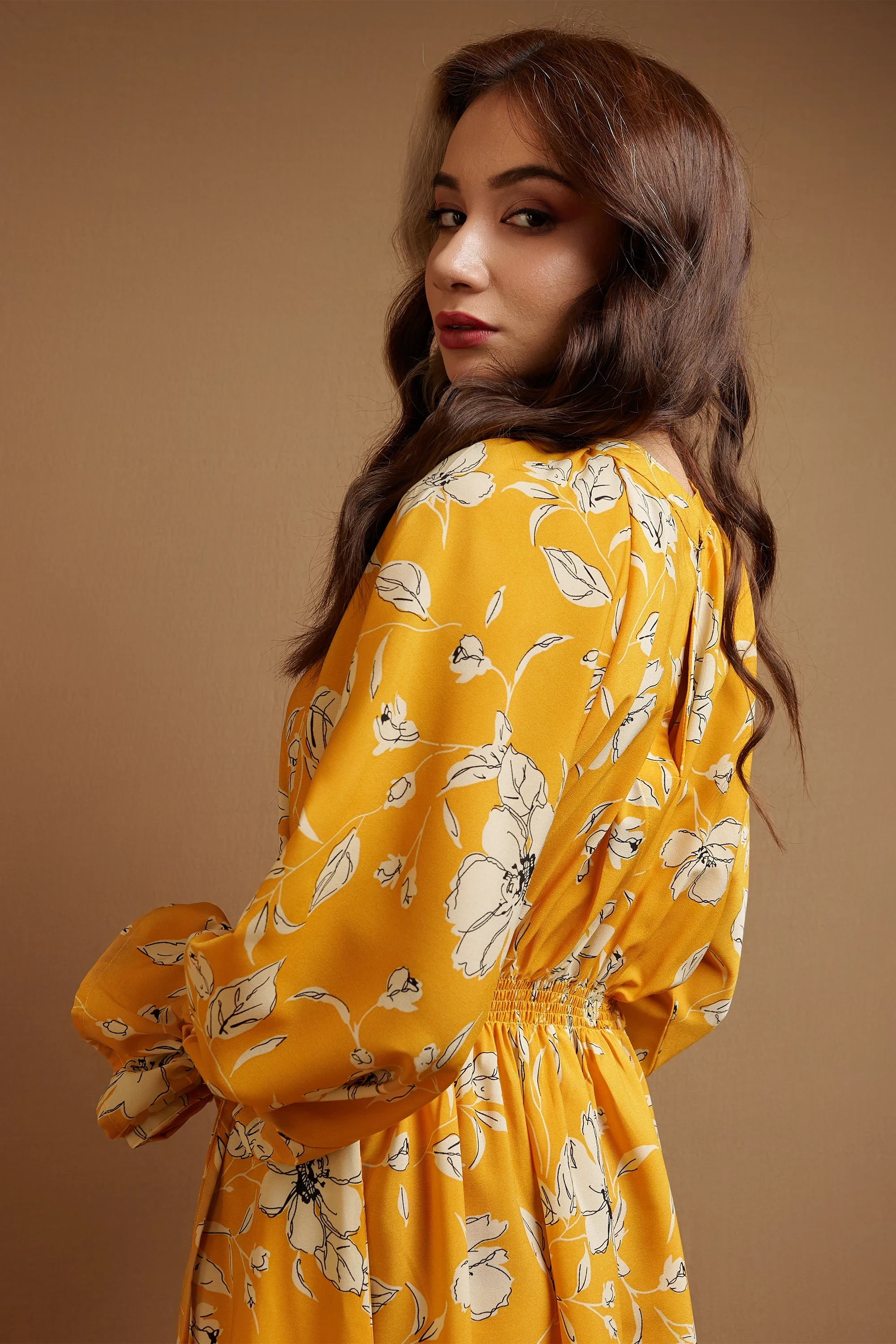 Women's Lantern Sleeves Floral Midi Dress