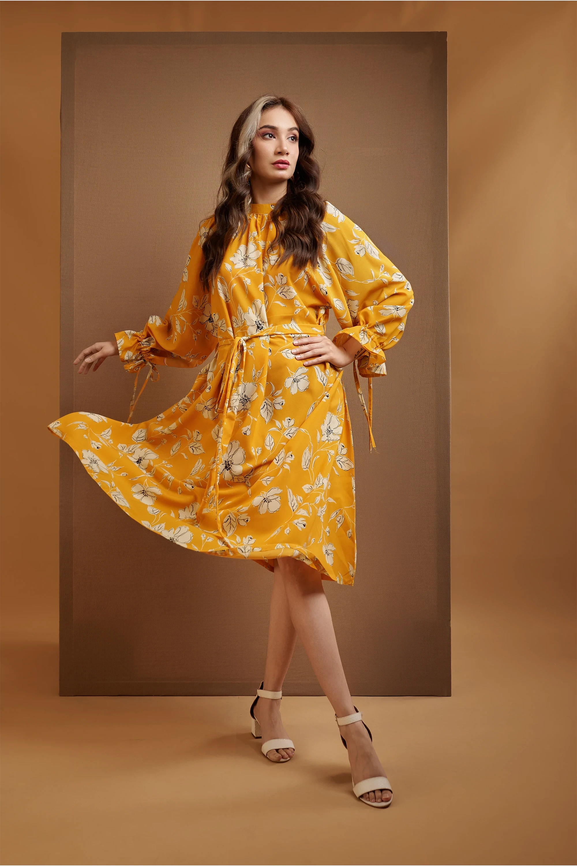 Women's Lantern Sleeves Floral Midi Dress