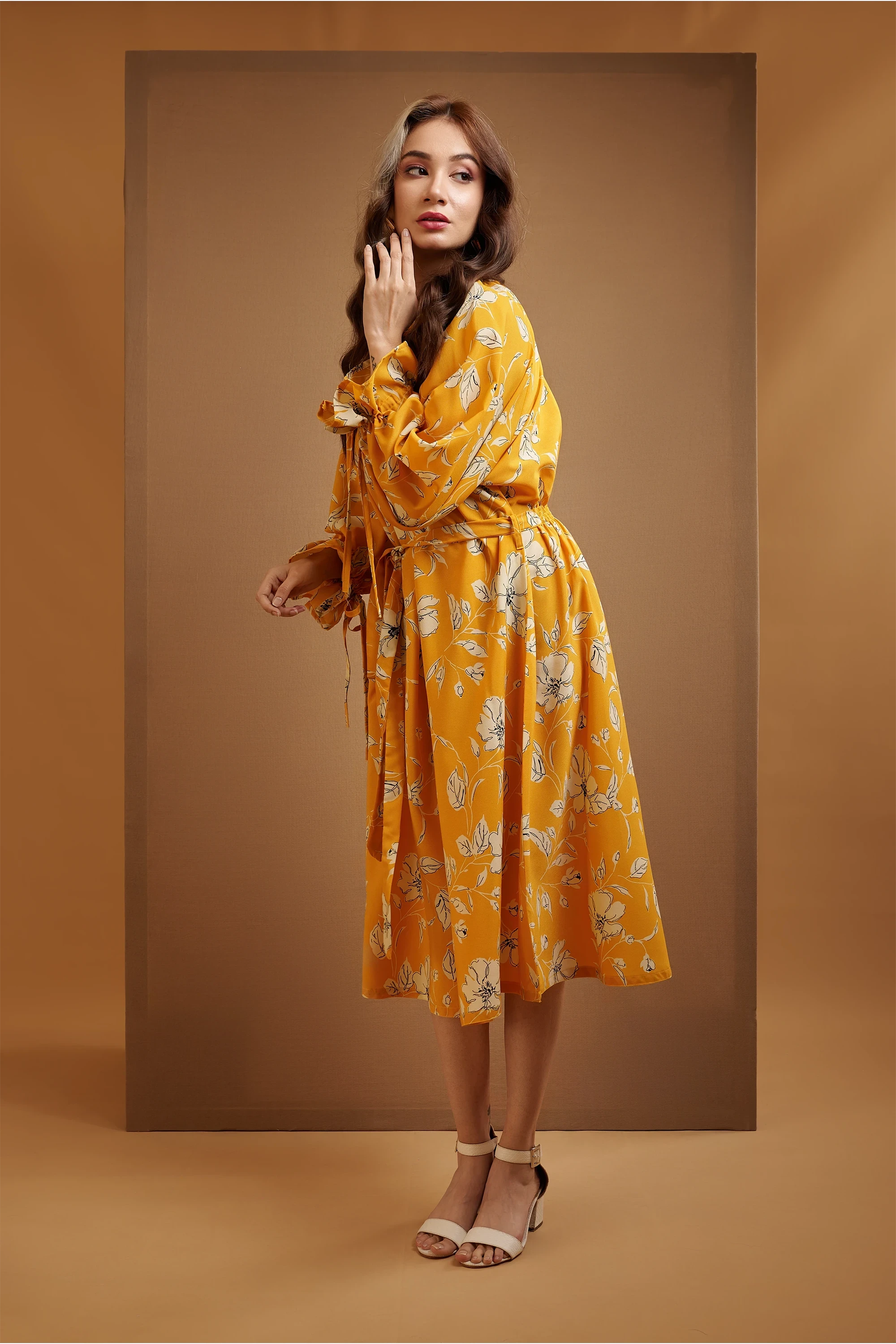 Women's Lantern Sleeves Floral Midi Dress