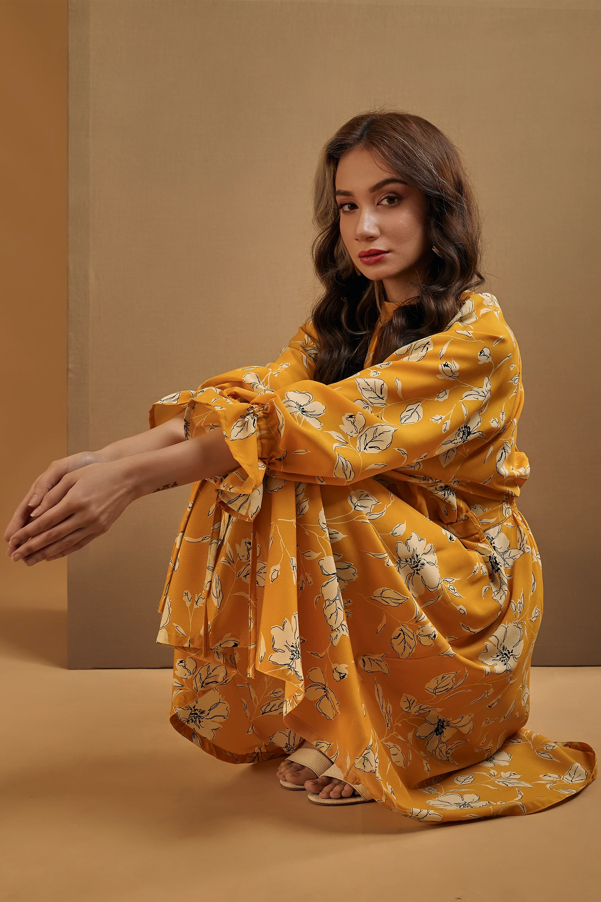 Women's Lantern Sleeves Floral Midi Dress