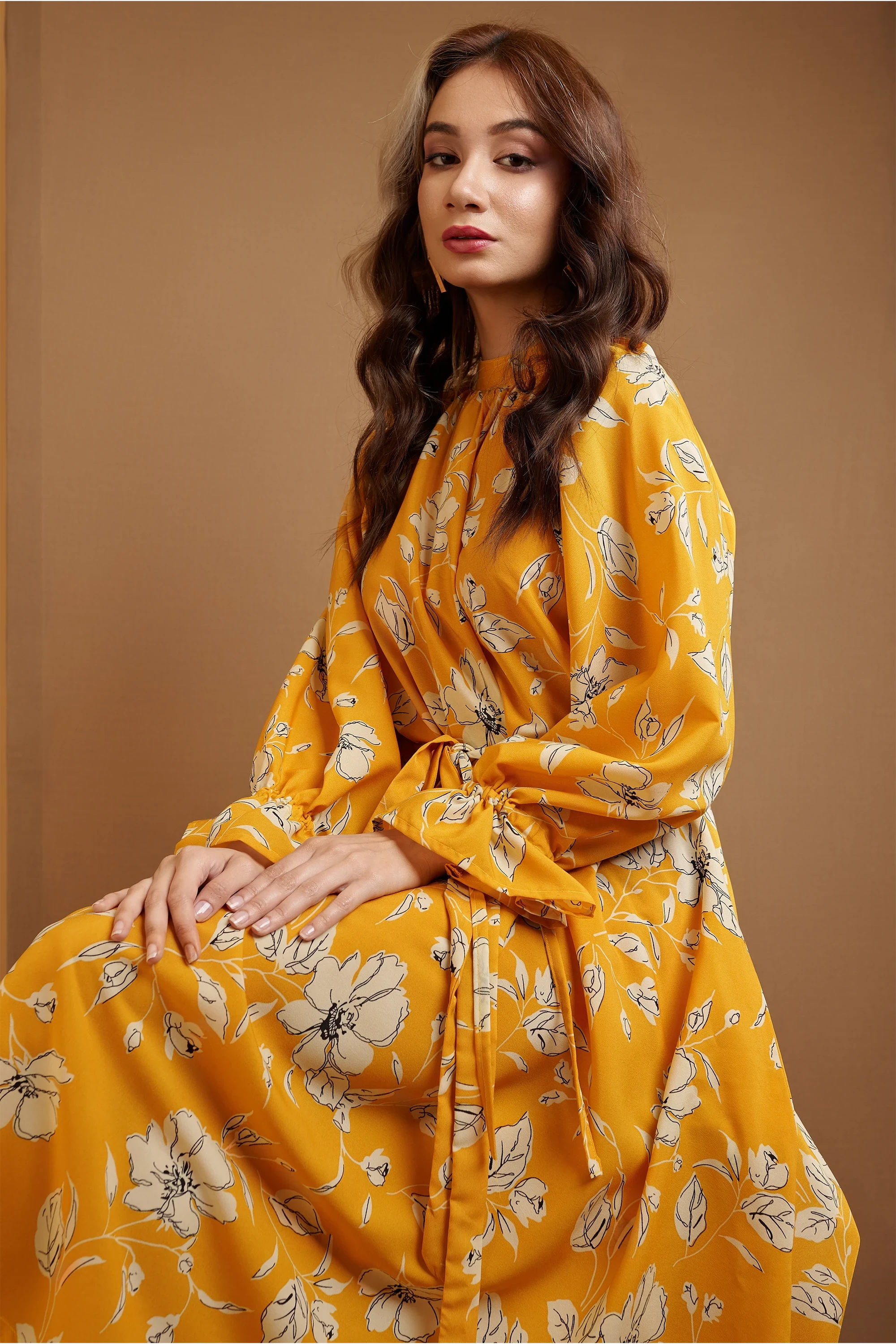 Women's Lantern Sleeves Floral Midi Dress