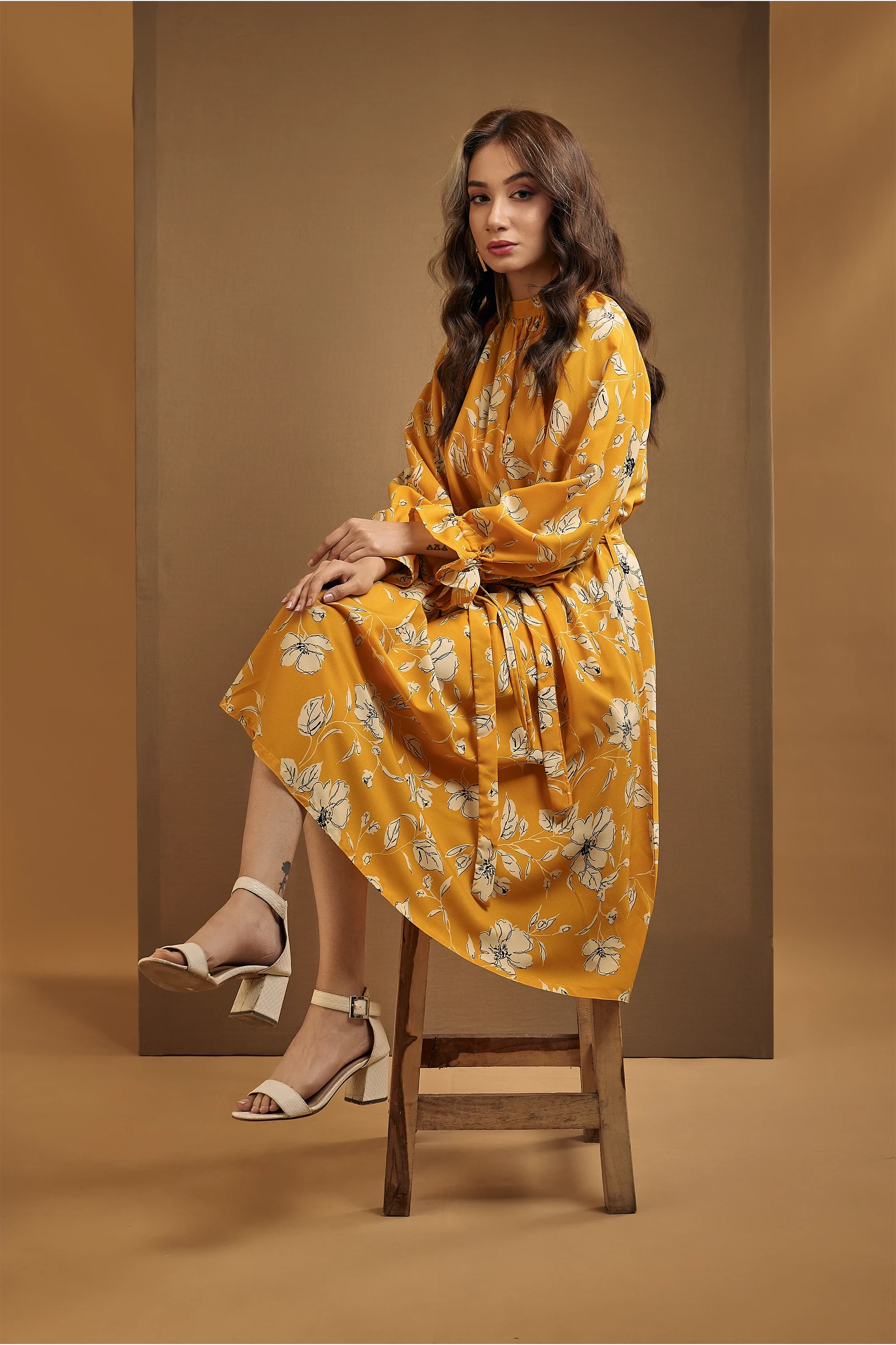Women's Lantern Sleeves Floral Midi Dress