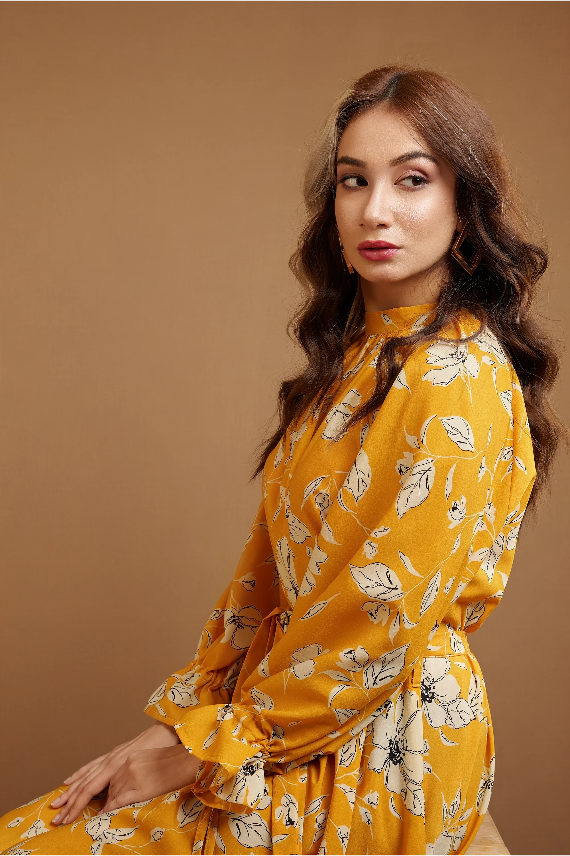 Women's Lantern Sleeves Floral Midi Dress