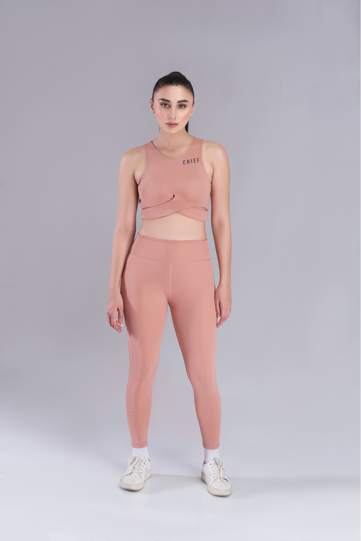 Baby Pink Twist Sports Bra & High Waisted Leggings