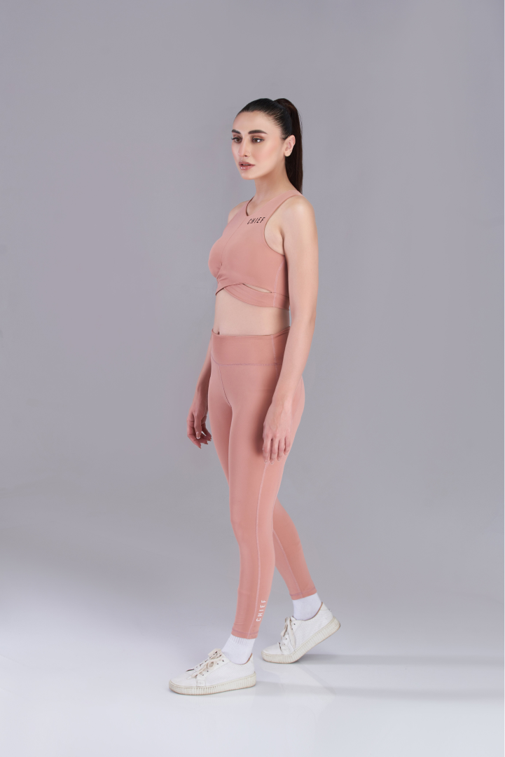 Baby Pink Twist Sports Bra & High Waisted Leggings