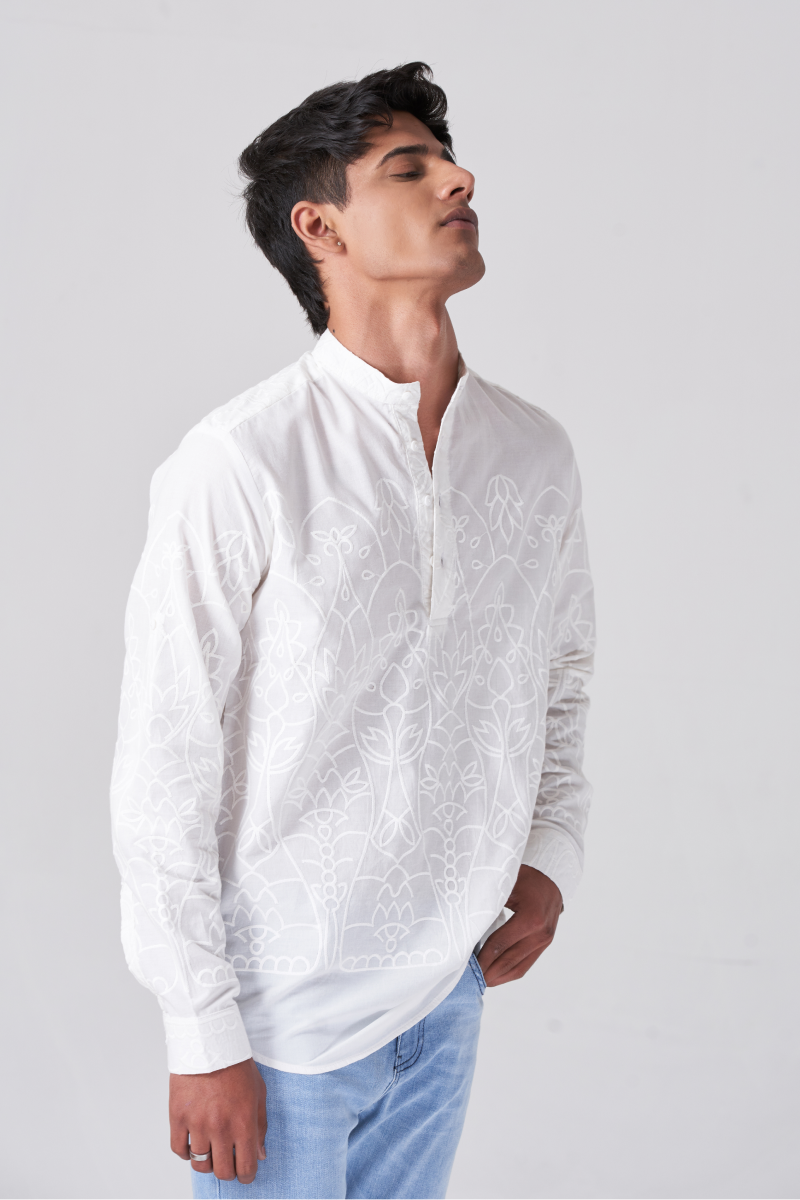 White Crochet Button Shirt