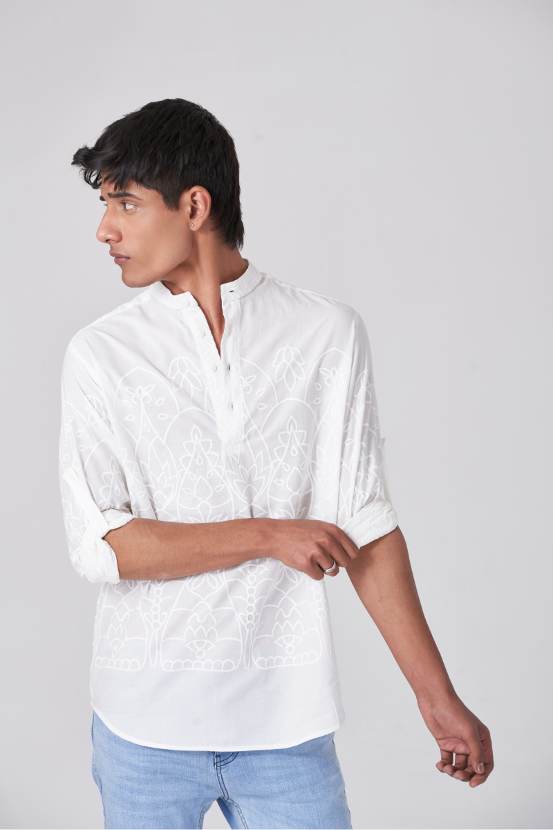 White Crochet Button Shirt
