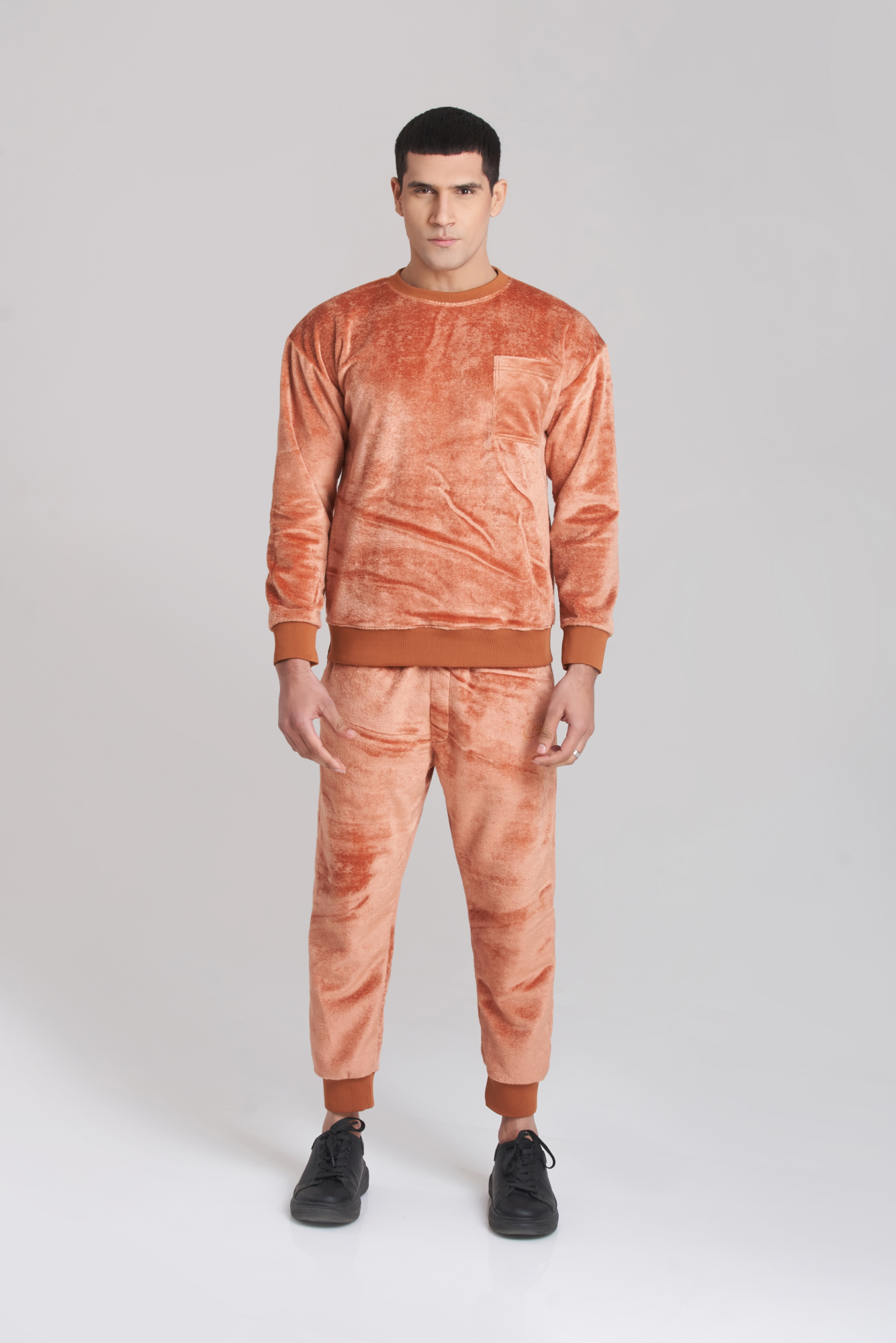 Velour Velvet TrackSuit Men Orange Color