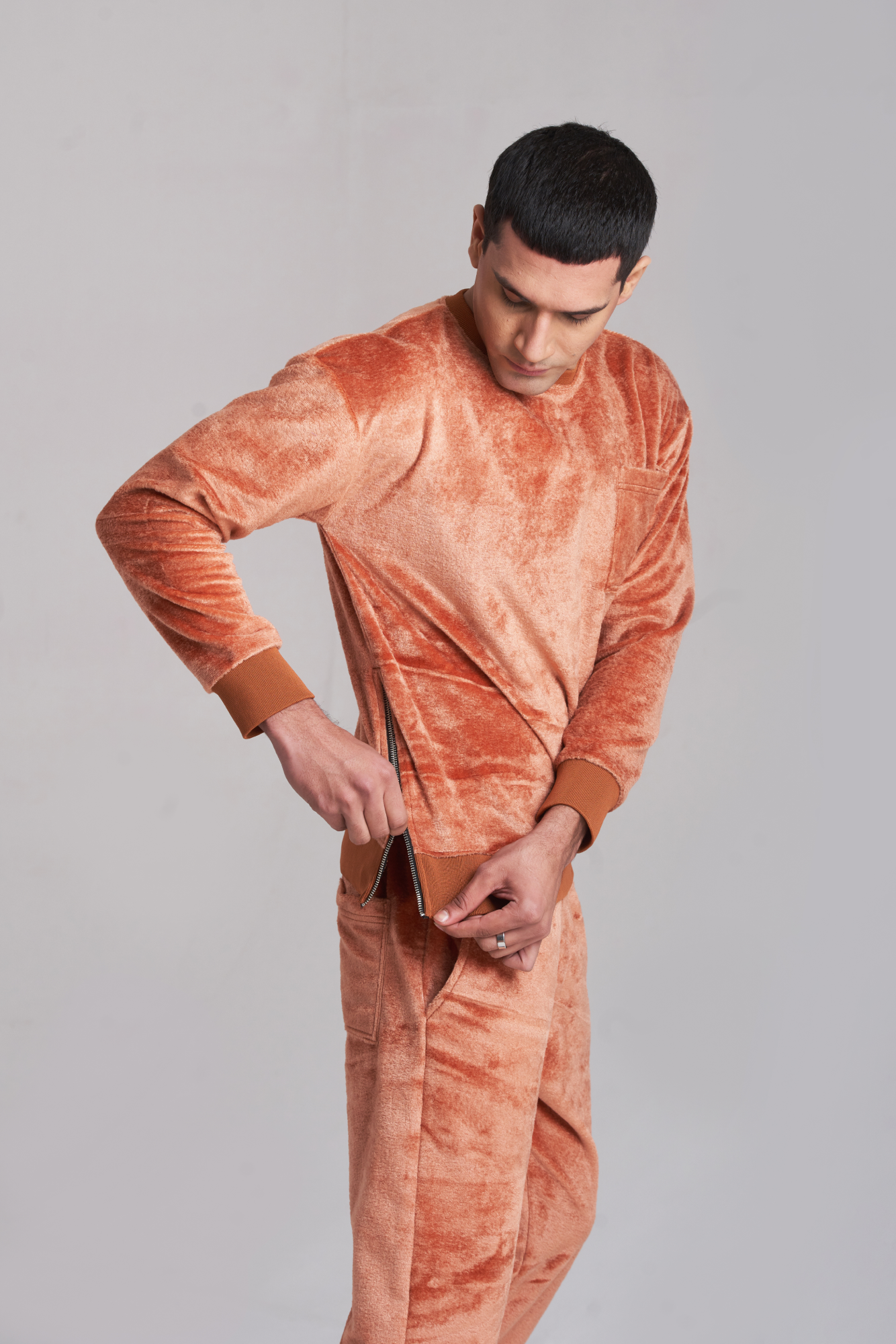 Velour Velvet TrackSuit Men - Orange Color