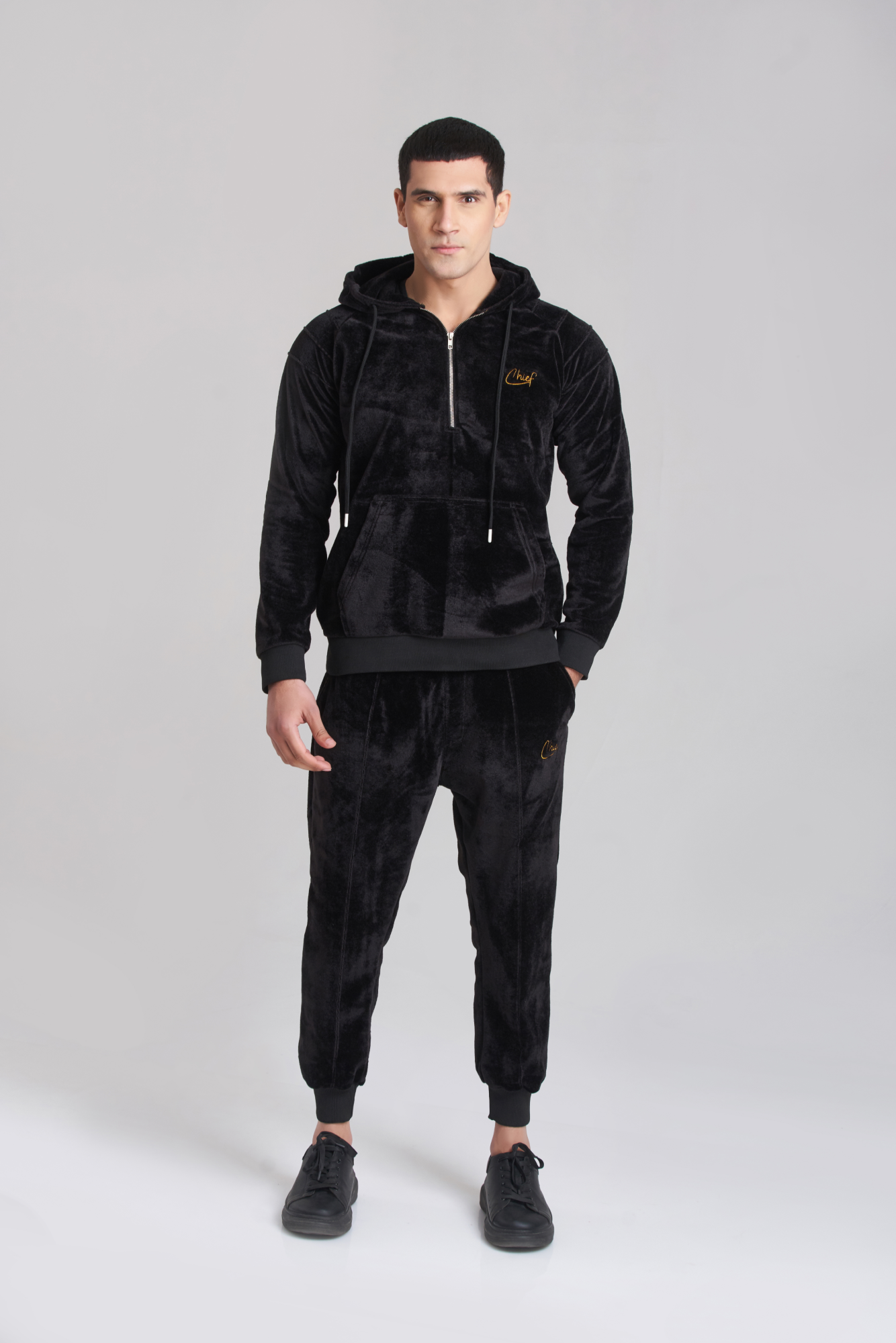 Mens black velour deals tracksuit