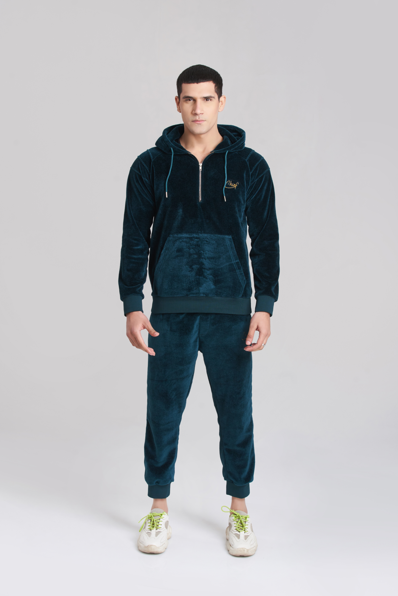 Solid Poseidon Velvet Hoody TrackSuit - Men