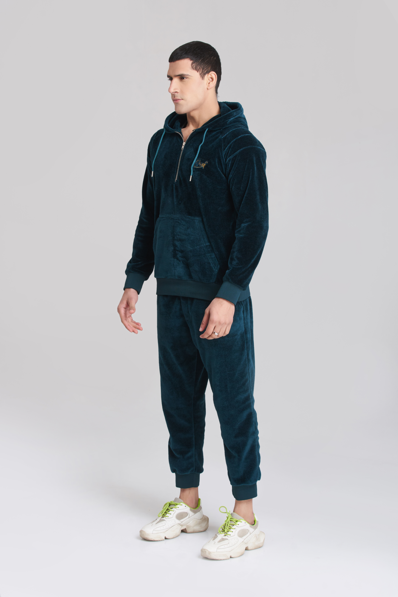 Solid Poseidon Velvet Hoody TrackSuit - Men