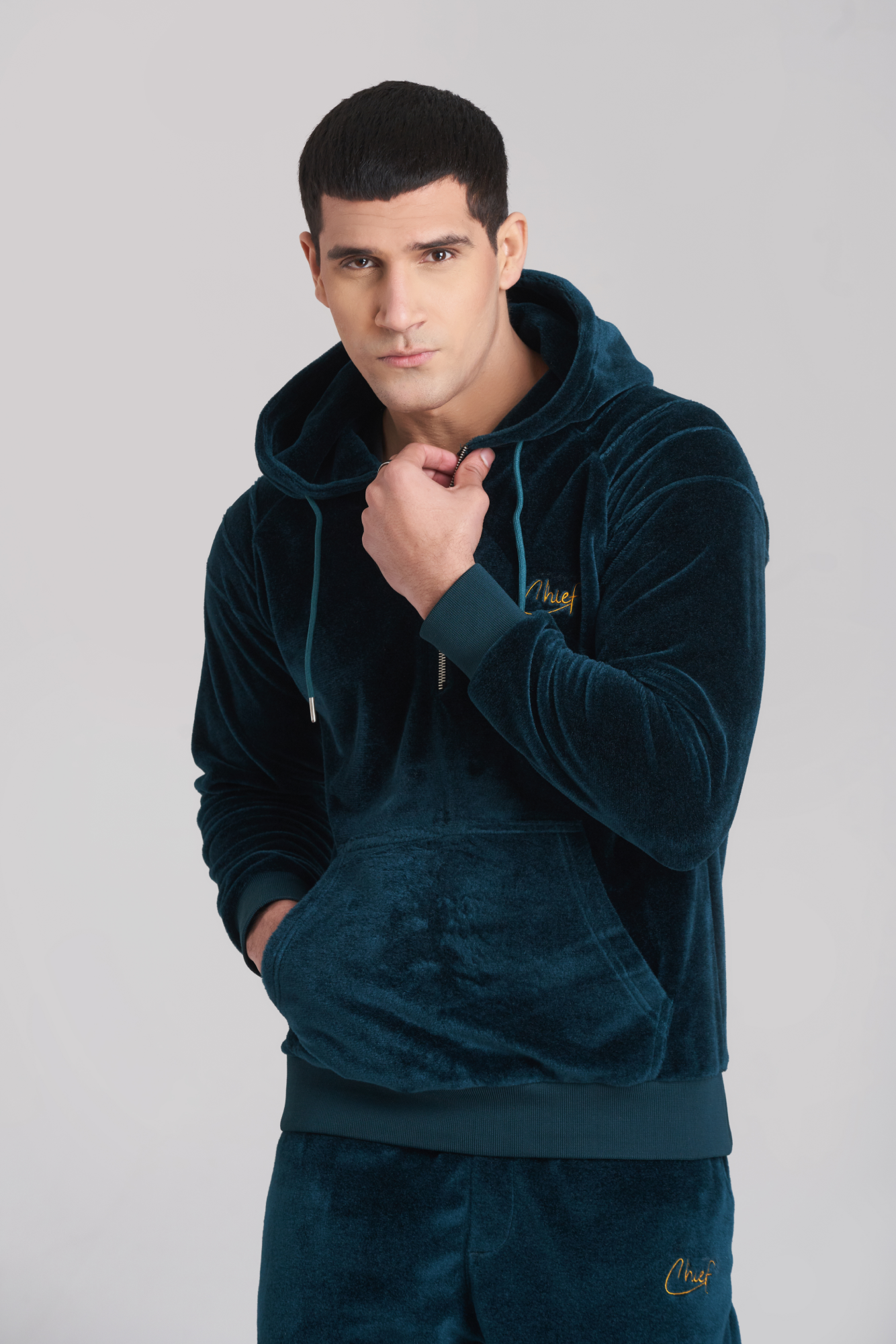 Solid Poseidon Velvet Hoody TrackSuit - Men