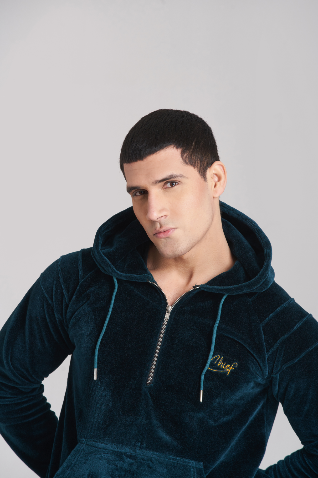 Solid Poseidon Velvet Hoody TrackSuit - Men