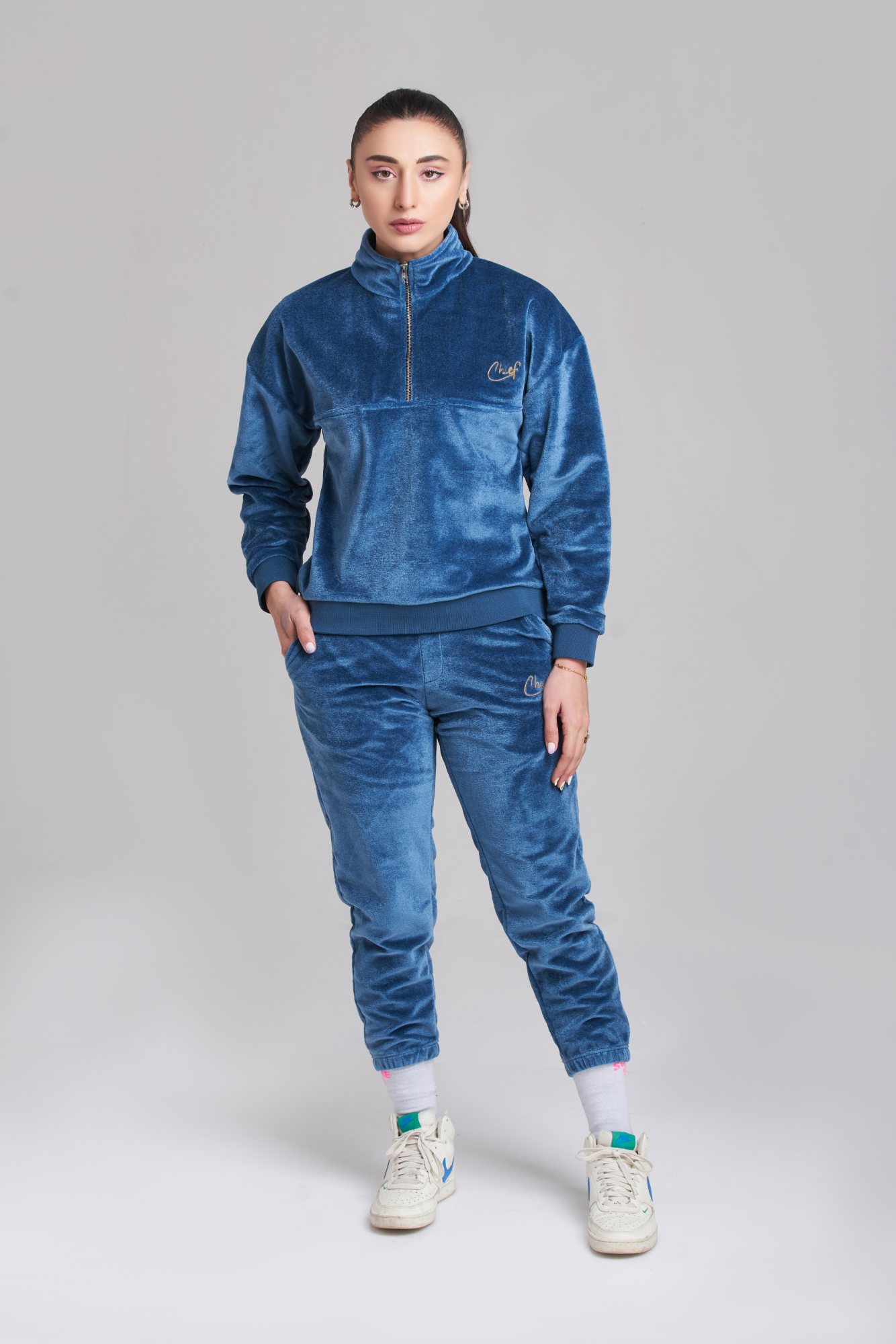 Fila Velvet Zip Blue Tracksuit - Women