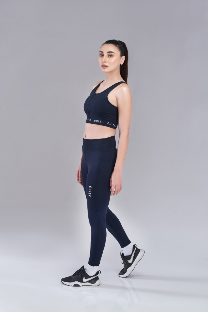 Navy Blue Zipper Sports Bra