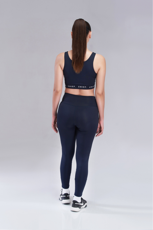 Navy Blue Zipper Sports Bra & Stride Leggings