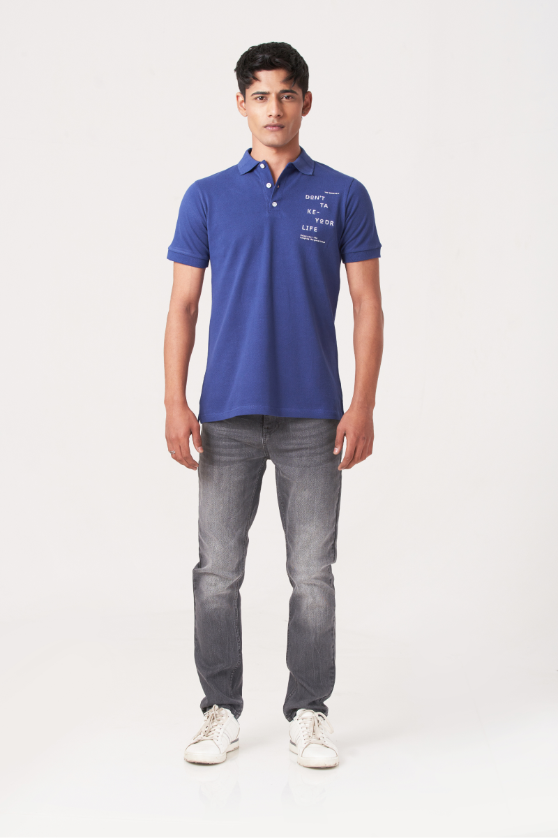 Royal Blue Solid Polo T-Shirt - Main Image