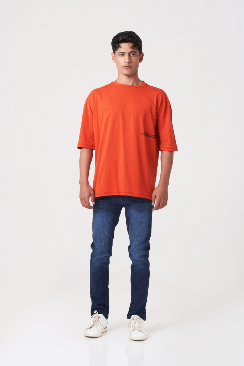 Orange Drop Shoulder Oversized T-Shirt