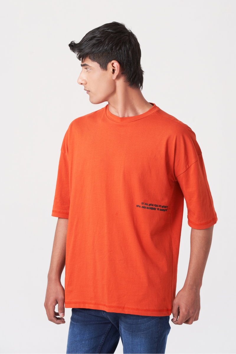 Orange Drop Shoulder Oversized T-Shirt