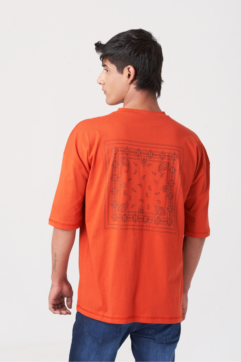 Orange Drop Shoulder Oversized T-Shirt