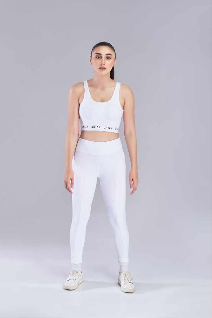 White Level Up Sports Bra