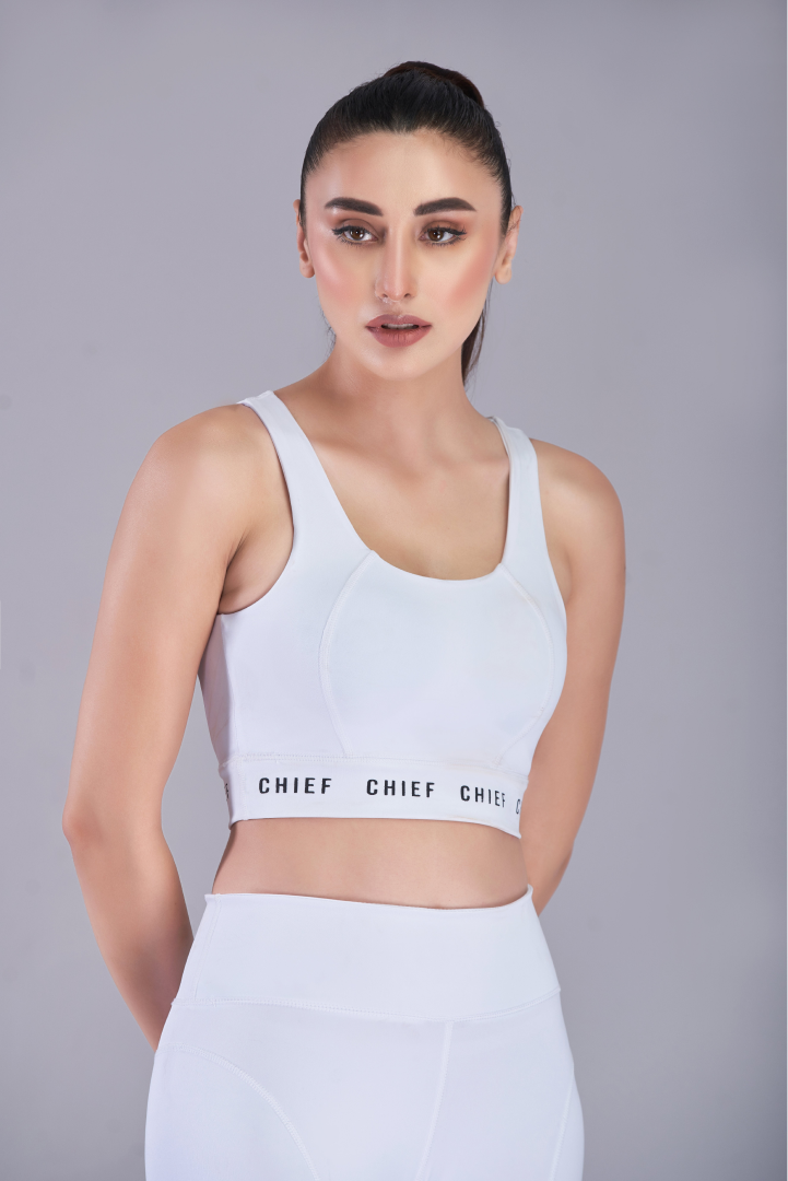 White Level Up Sports Bra