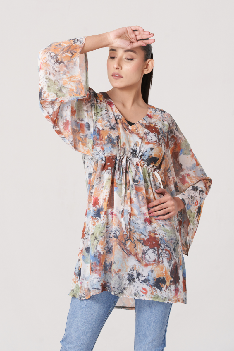 Women's printed waist loops shirt