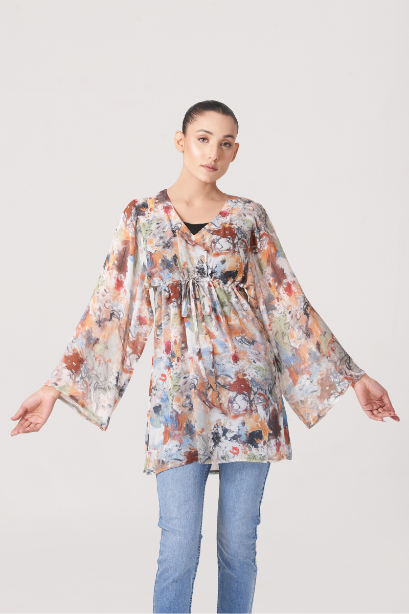 Women's printed waist loops shirt