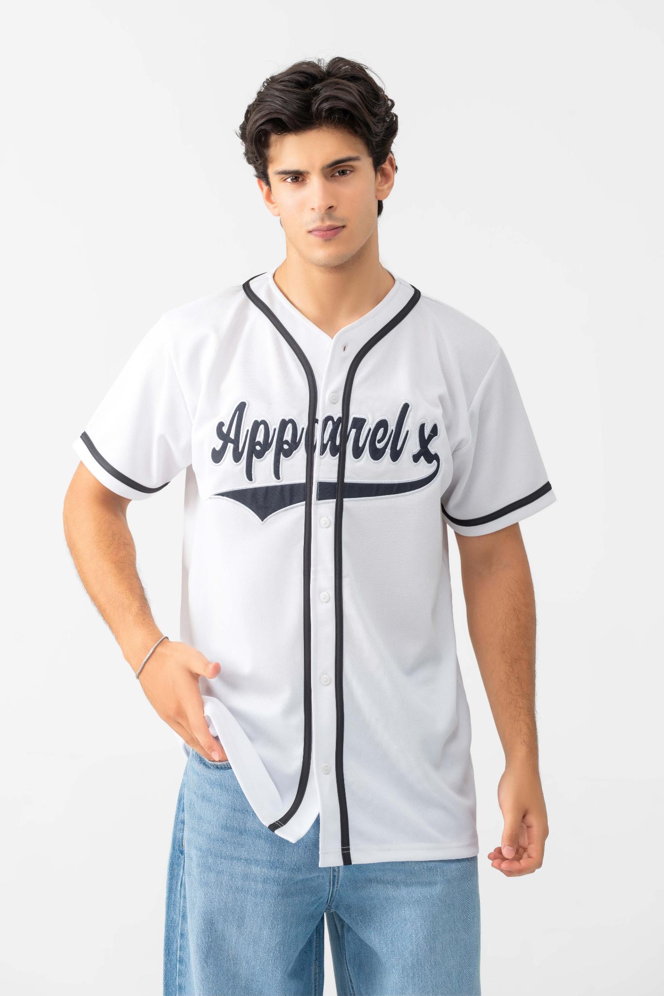 RELAXED FIT MESH BUTTON DOWN BASEBALL JERSEY SHIRT