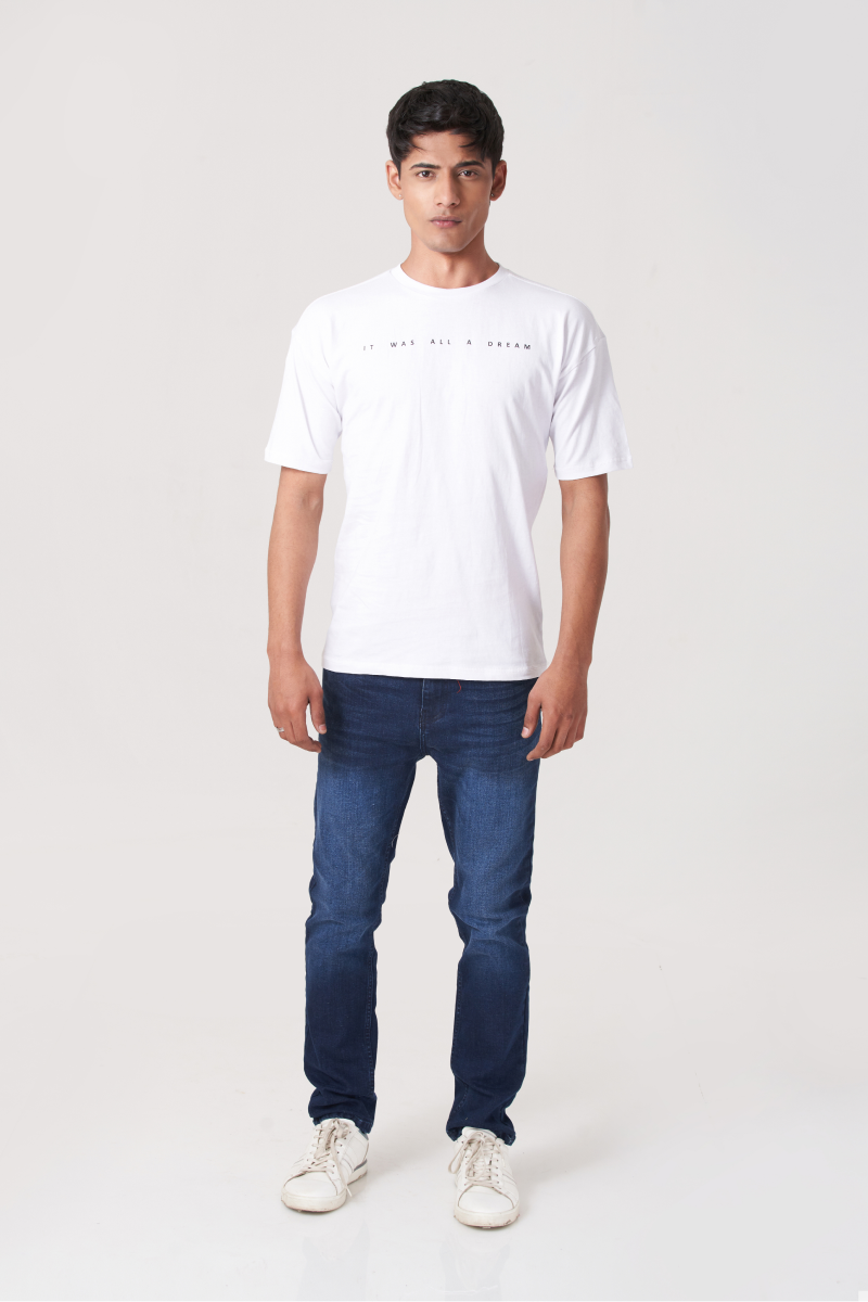 White Simple Round Neck T-Shirt - Main Image