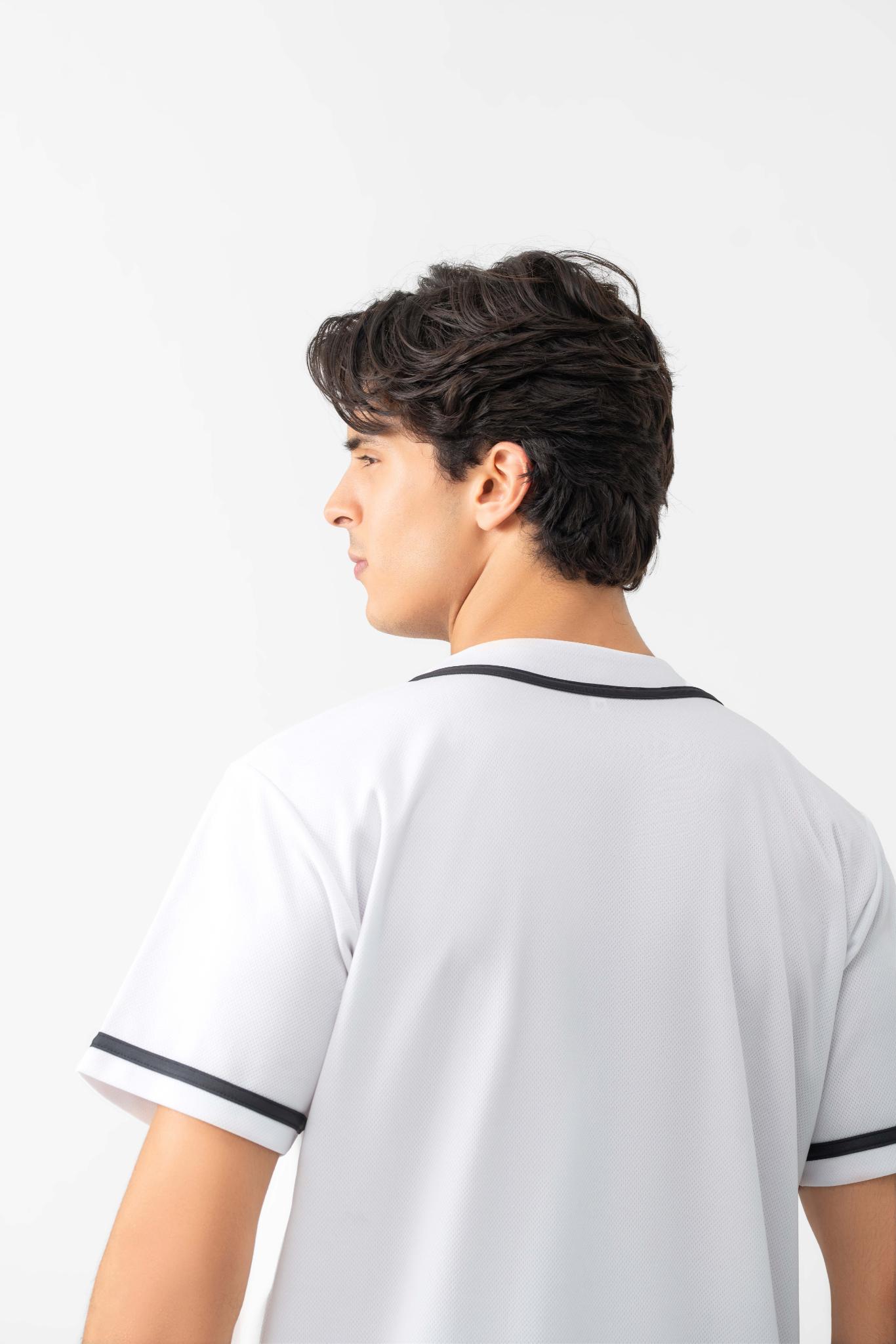 RELAXED FIT MESH BUTTON DOWN BASEBALL JERSEY SHIRT