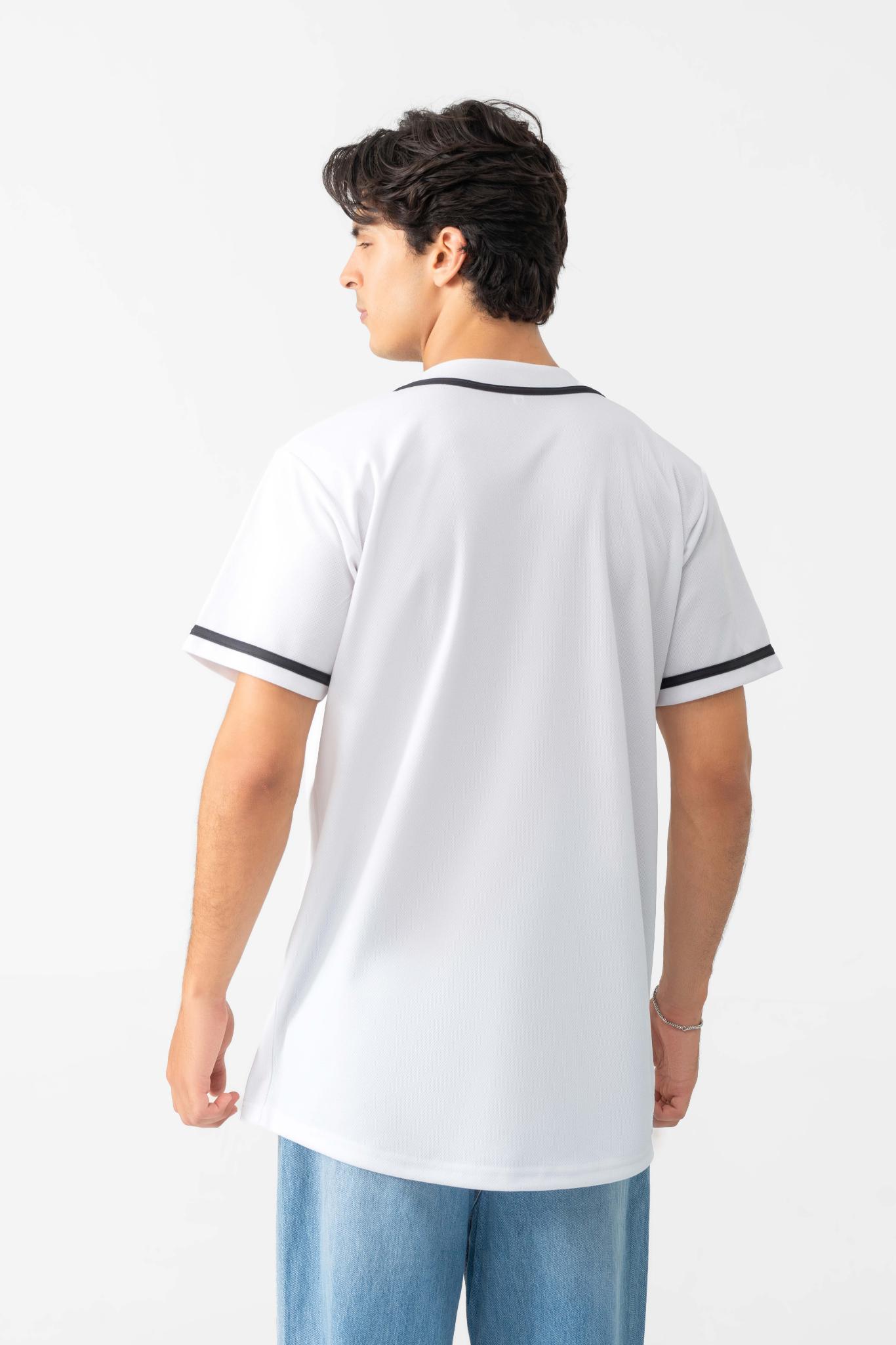 RELAXED FIT MESH BUTTON DOWN BASEBALL JERSEY SHIRT