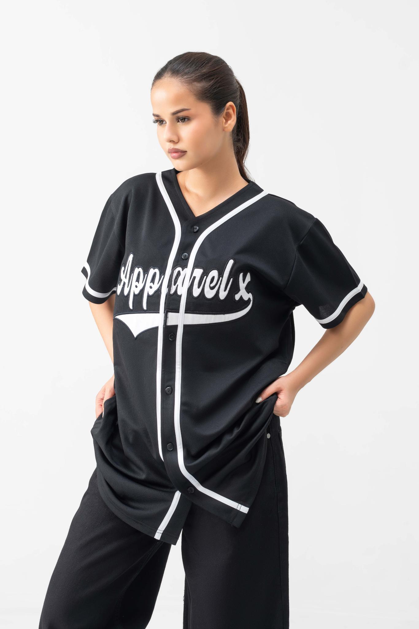RELAXED FIT MESH BUTTON DOWN BASEBALL JERSEY SHIRT