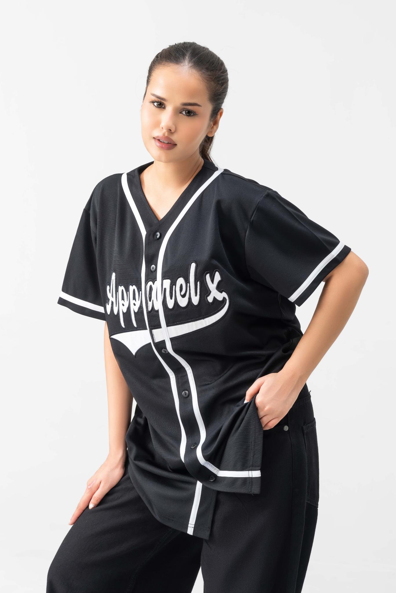 RELAXED FIT MESH BUTTON DOWN BASEBALL JERSEY SHIRT