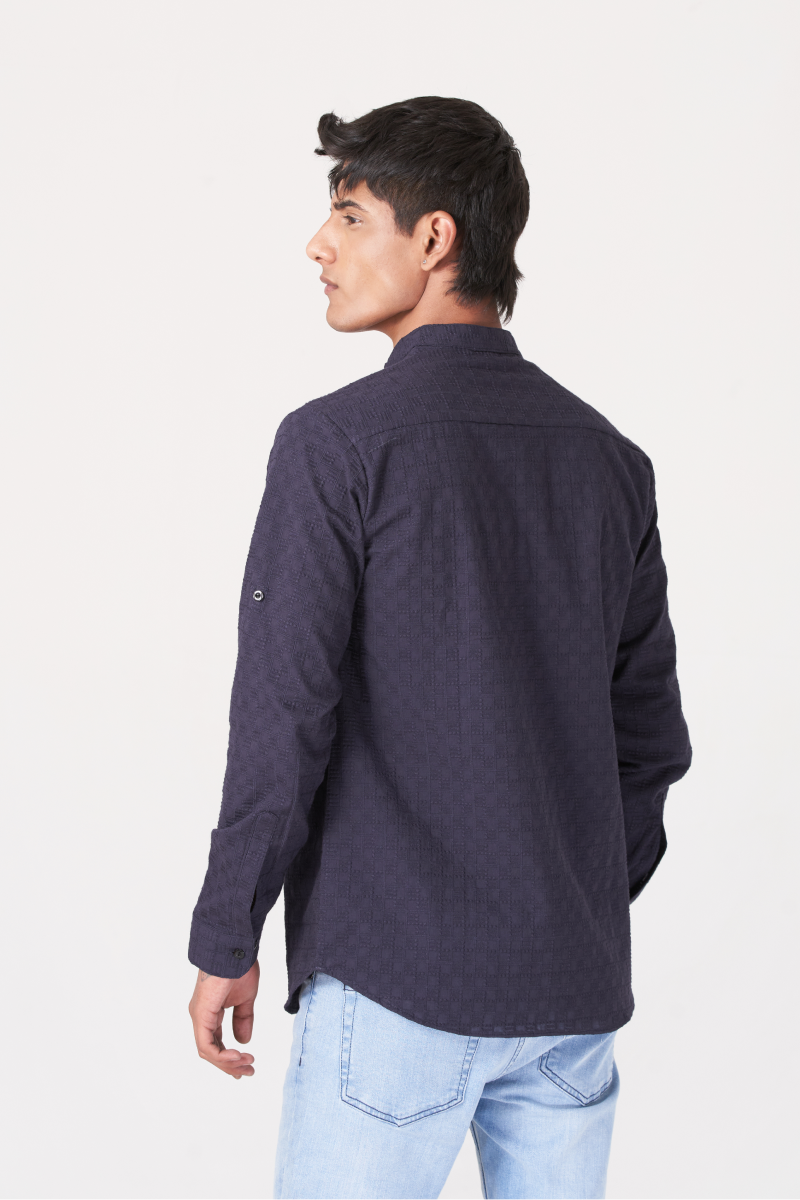 Purple Mandarin Button Shirt