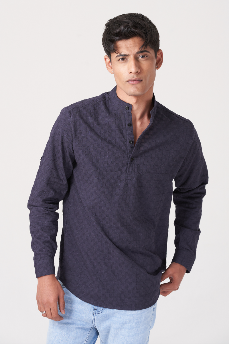 Purple Mandarin Button Shirt