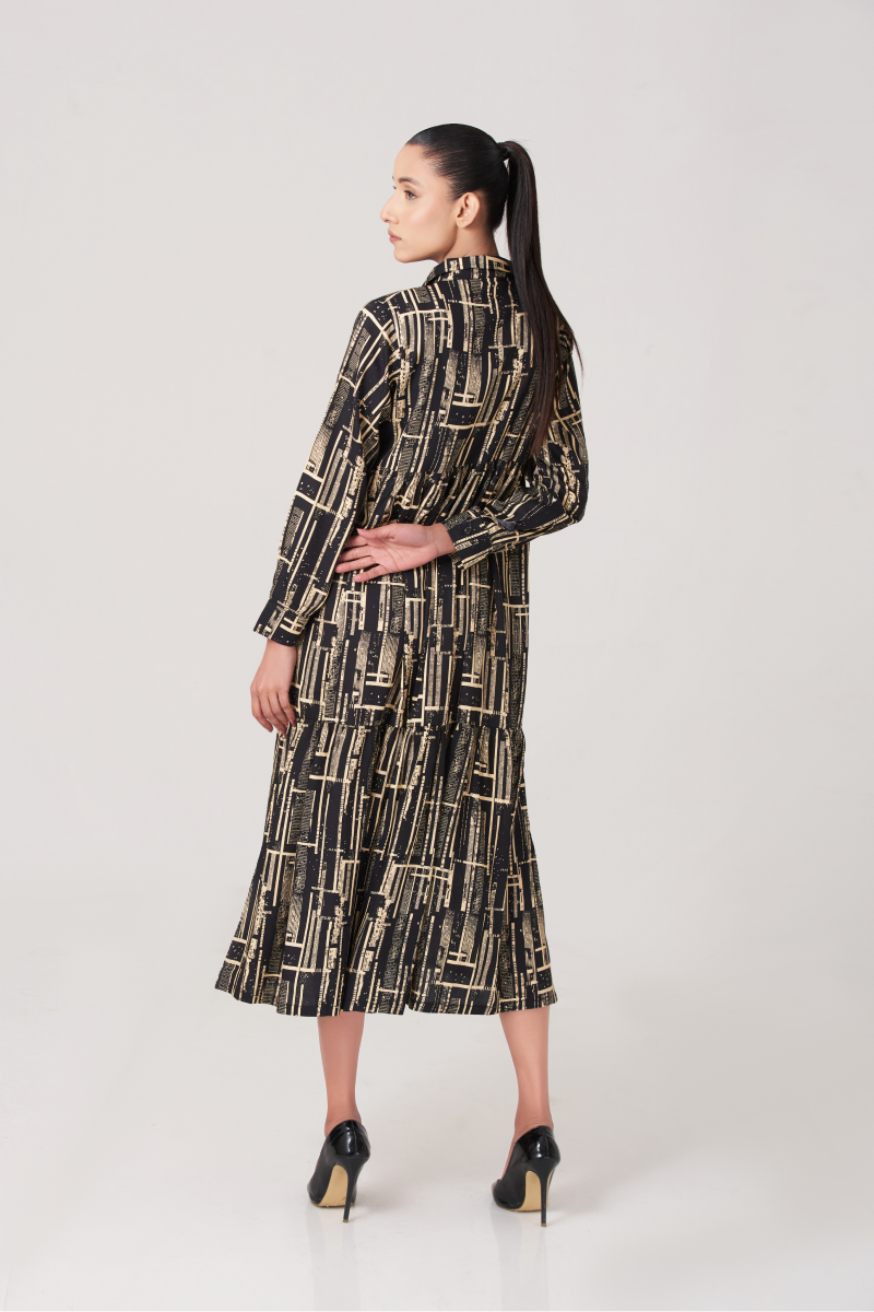 Women's Gatherd long flare dress